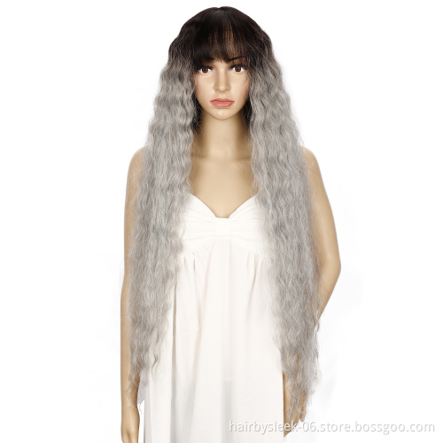 Henan Rebecca Long hair synthetic front lace wig heat resistant wavy with hair bangs High Temperature Fiber Synthetic hair Wigs